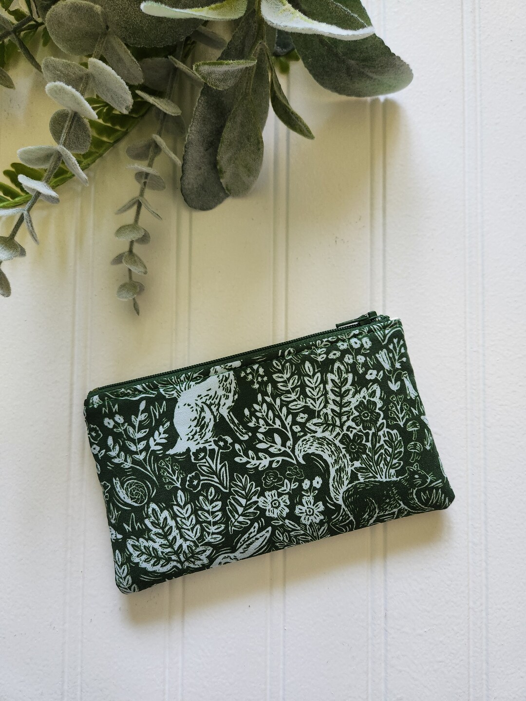 Rifle Paper Co Green Fable Small Pouch, Zipper Coin Purse, Small Zipper