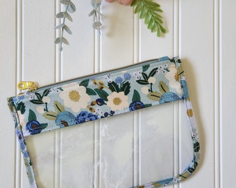 Rifle Paper Co Vintage Garden Clear Flat Pouch, SMALL Clear Vinyl Zipper Pouch, Vinyl and Fabric Pouch, Project Pouch