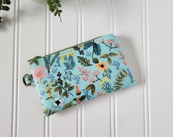 Rifle Paper Co Zipper Coin Purse, Zipper Coin Purse, Zipper Keychain Pouch, Zip Wallet, Herb Garden Aqua, Gift for Teacher