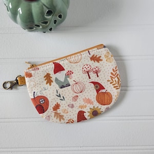 Fall Gnome Zipper Coin Purse, Small Zipper Pouch, Zipper Coin Purse, Round Bottom Pouch, Half Moon Pouch, Lewis and Irene, Snuggle Season