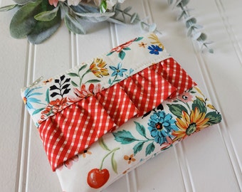 Julia Cherry Floral Ruffle Zipper Pouch, Zipper Coin Purse, Small Ruffle Pouch, Gift for Mom, Pouch with Ruffle