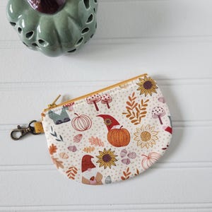 Fall Gnome Zipper Coin Purse, Small Zipper Pouch, Zipper Coin Purse, Round Bottom Pouch, Half Moon Pouch, Lewis and Irene, Snuggle Season
