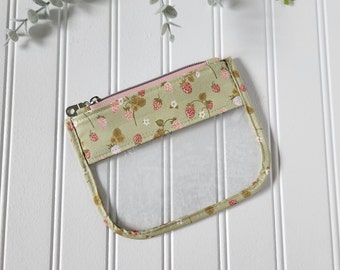 Strawberry Bouquet Vinyl Coin Purse, Earbud Pouch, Clear Zipper Pouch, Lip Balm Pouch, Clear Vinyl Pouch, Promise Me Poppie Cotton