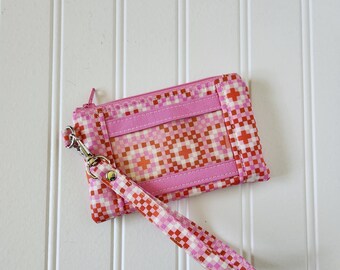 Granny Square Pink ID Wristlet Wallet, Mini ID Wristlet Wallet, Zipper ID Wallet Wristlet, Meadow Star, Ruby Star Society