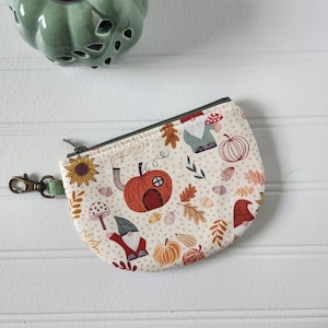 Fall Gnome Zipper Coin Purse, Small Zipper Pouch, Zipper Coin Purse, Round Bottom Pouch, Half Moon Pouch, Lewis and Irene, Snuggle Season
