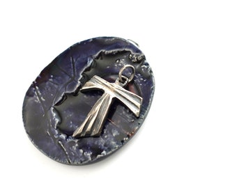 Tau cross  Design Brutalist Architecture. St Francis Silver 925 pendant, Crucifix