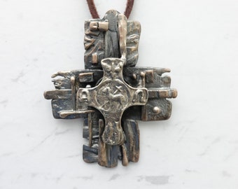 Alpha and Omega Power Cross solid Silver /Bronze Canada   Religious Gift  Catholics Christian.Crucifix