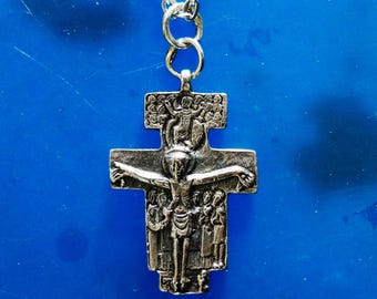 Saint FRANCIS of ASSISI Sterling Silver Tau cross / St Francis Silver 925 pendant, Franciscan Crucifix