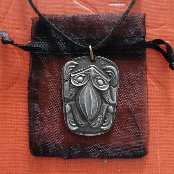 The Frog Mystical and Magical Spirit World. Symbol Pandant . Pewter .NorthWest COAST First Nations .Good luck Frog  . Made in Canada
