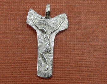 Saint FRANCIS of ASSISI Sterling Silver Tau cross / St Francis Silver 925.Saint Francis Crucifix