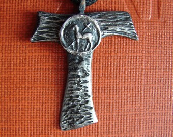 Saint FRANCIS of ASSISI Sterling Silver Tau cross / St Francis Silver 925 pendant, Franciscan Crucifix