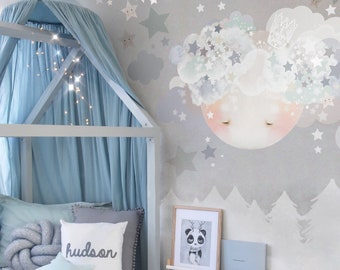 Sleepy Moon Fabric Decal Wall Stickers - Modern boy bedroom wall sticker