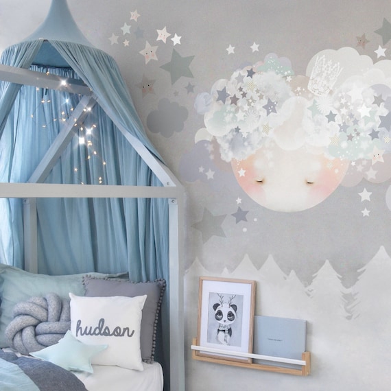 Sleepy Moon Fabric Decal Wall Stickers Modern Boy Bedroom Wall Sticker