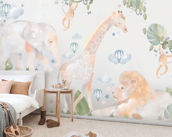 Aquarell Dschungeltiere Wandtattoo | Kinderzimmer Safari Art Stickers