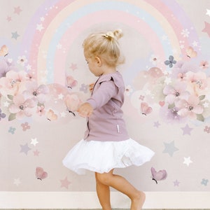 Large Rainbow Wall Decal, Nursery Removable Kids Wall Stickers, Kids Rainbow Peel and Stick Bedroom Wallpaper Decor, Girls Watercolor Room image 4