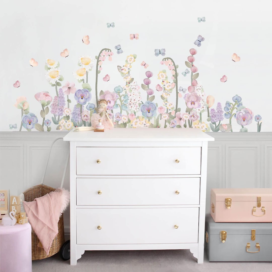 Reusable Boho Wildflower Wall Decals for Nursery, Girls Bedroom ...