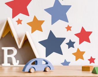 Star Wall Decal Boys Bedroom | Circus Theme Baby Nursery Decals | Stars & Dots Wall Stickers| Repositionable | Fabric Sticker