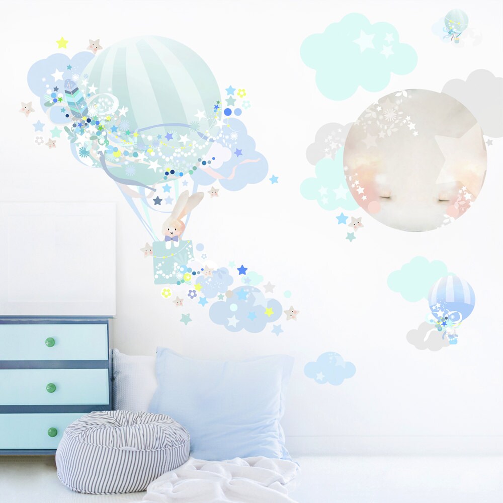 Hot Air Balloon Fabric Decal Wall Stickers Bunny Animal Etsy