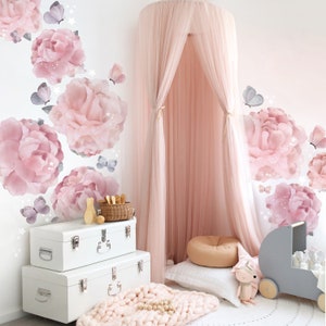 Floral Peony Removable Wall Stickers, Nursery Flowers Garden Decals, Peonies Roses Girls Baby Room