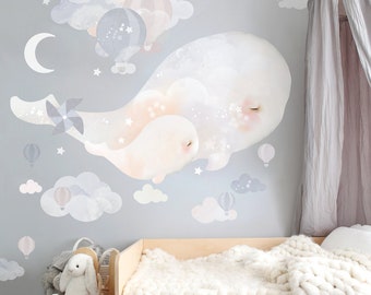 Ocean Whale Wall Decals, Kids Room Boys Animals Fabric Bedroom Wall Stickers, Removable Nursery Wall Decal