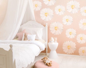 Aquarell Gänseblümchen Wand Aufkleber - Wiederverwendbare Blumen Aufkleber, Mädchen Schlafzimmer Dekor