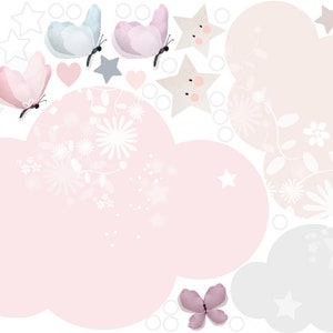 Extras Sheet | Sleepy Moon Pink Fabric Wall Stickers, Girls Star Cloud Bedroom Nursery Removable Wall Sticker