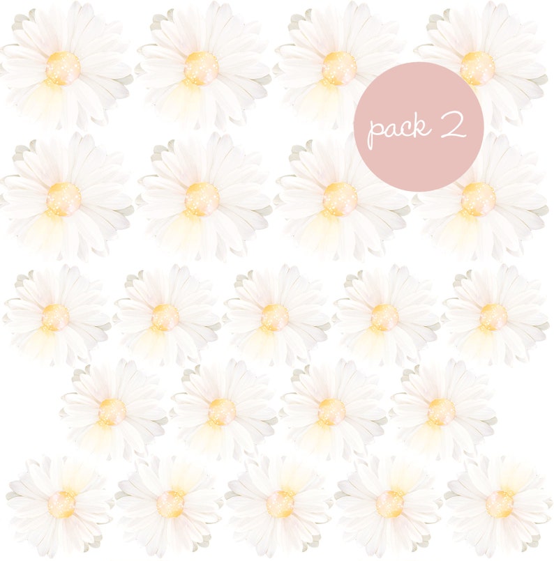 Flower Daisy Decals, Removable Nursery Floral Daisies Wall Stickers, Girls Bedroom Peony Decor, Kids Peonies Room Pack 2