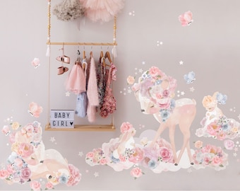 Waldtier Wandsticker: Reh und Hase Wandsticker für Baby Mädchen's Kinderzimmer Deko