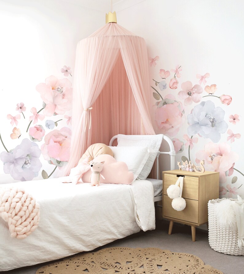 Flower Wall Stickers Fabric Decal Removable Nursery Floral Etsy
