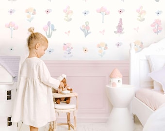 Boho Blumen Kinderzimmer Wandtattoo | Wieder ablösbare Stoff-Blumen-Aufkleber für Mädchenzimmer