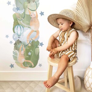 Safari jungle muursticker groeimeter voor jongens en meisjes, schattige aap stickers, hoogtetabel voor kinderkamer, herbruikbare stoffen muursticker