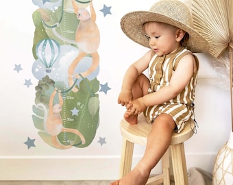 Safari Affen Wachstumstabelle Wandaufkleber, Dschungel Wiederverwendbare Stoffschalen und Stickabziehbilder