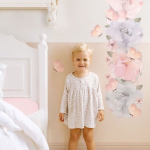 Bloemgroeimeter stoffen muurstickers, tuinbloemen hoogtegrafiek stickers, muursticker meisjes kinderkamer pioen voor het bijhouden van de hoogte van kinderen