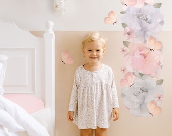 Wachstums-Chart, Wandtattoo: Stoffsticker Pfingstrose für Mädchen-Kinderzimmer, Größen-Tracker, Garten-Thema