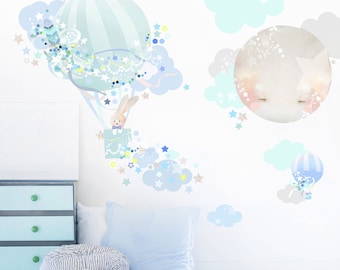 3D Wandtattoo Hase im Heißluftballon für Kinder