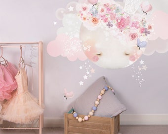 Whimsical Sleepy Moon Watercolor Wall Decals: Reusable Fabric Stickers for Nursery & Girls Bedroom
