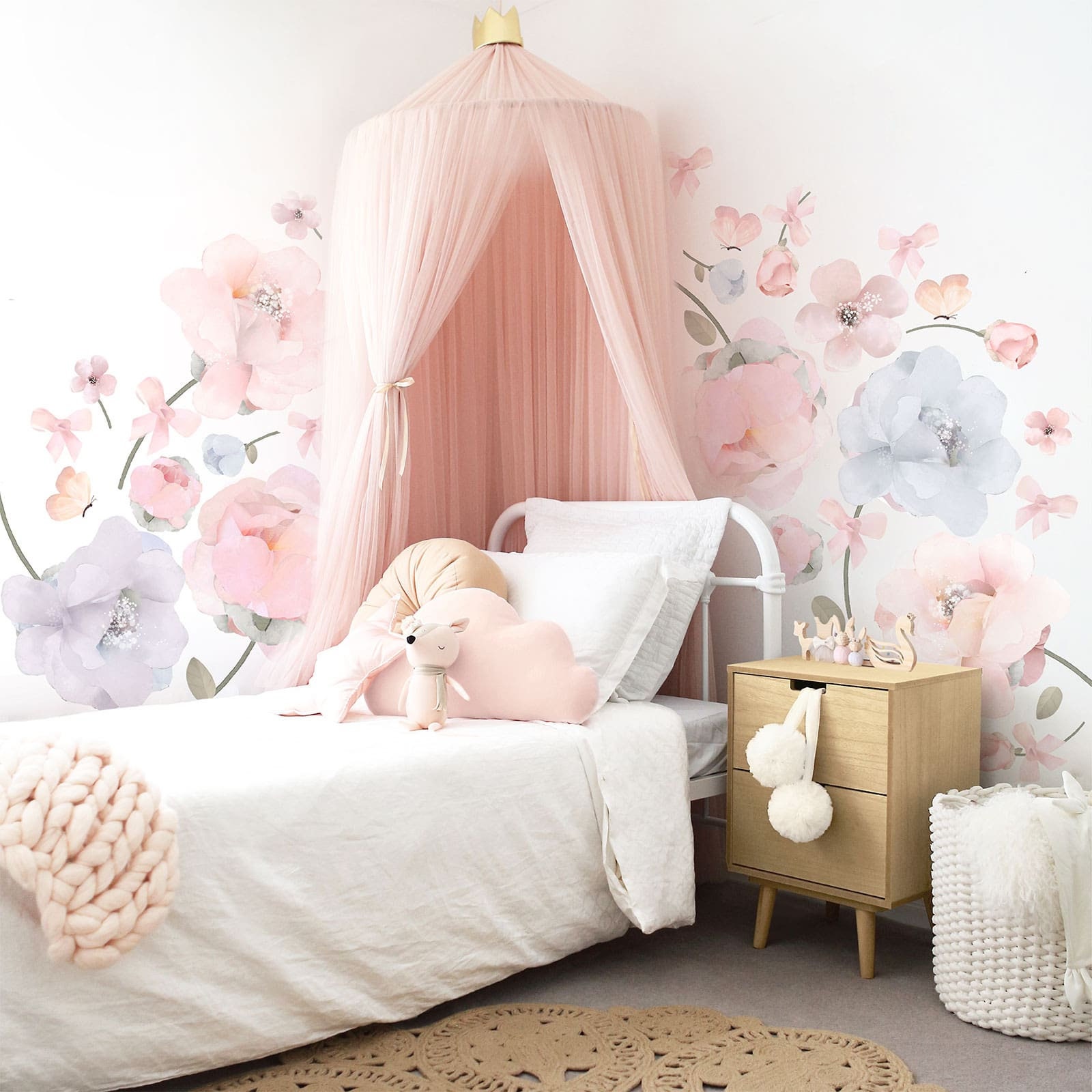 Removable Fabric Floral Wall Decals: Peony & Rose Mural for Nursery, Bedroom, Garden Decor