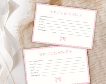 Pink Bow Baby Shower Advice Cards: Printable Wishes (PDF Download)