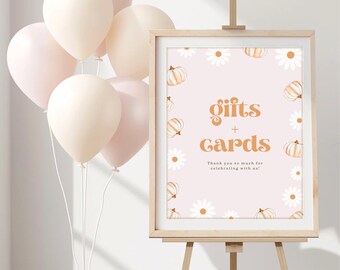 Pumpa-prästkrage babyshowerskylt: Redigerbar höstblommig mall (digital nedladdning)