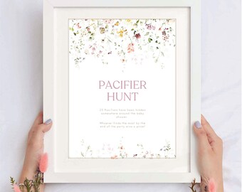 Placa para Caça à Chupeta Floral: Atividade Minimalista para Chá de Bebê (Arquivo para Imprimir, Download Instantâneo)