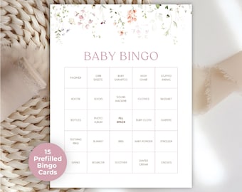 Jogo de Bingo Boho Wildflower Baby Shower: Atividade para Imprimir (Download Digital, Modelo Canva)