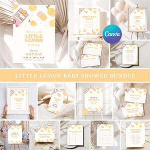 Sweet Little Lemon Baby Shower Invitation Bundle, Pink Lemonade Baby Shower Invite Set, Lemon Baby Shower Games, Digital Download