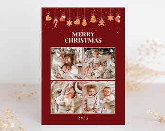 Modelo de cartão de Natal com foto de biscoito de gengibre, cartão de Natal editável (download digital)