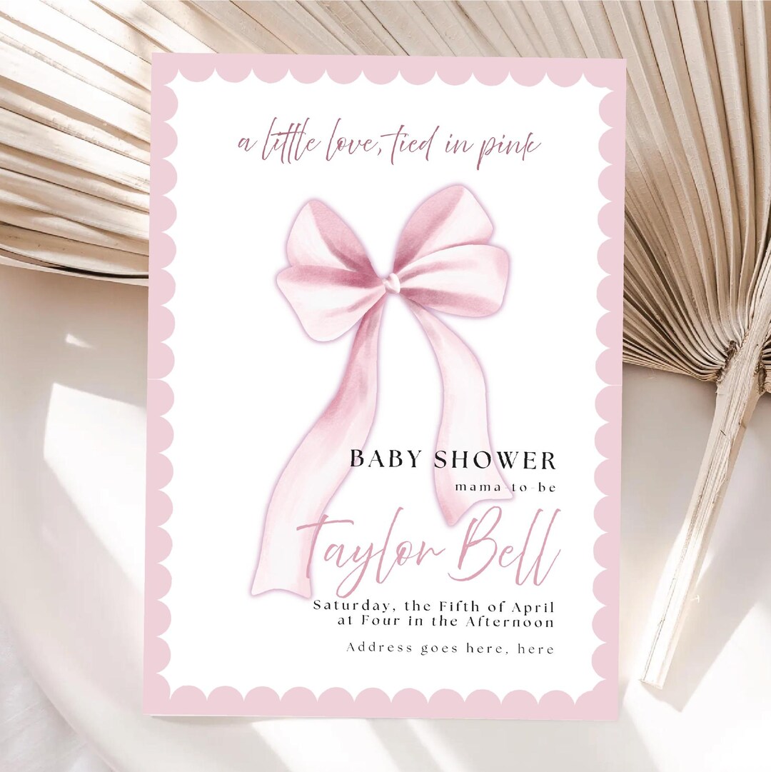 Pink Bow Girl Elegant Baby Shower Invitation Template (digital Download ...