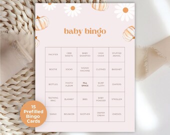 Pumpa-babyshowerbingo: Daisy Boho höstfestlek (utskrivbar nedladdning, Canva-mall)