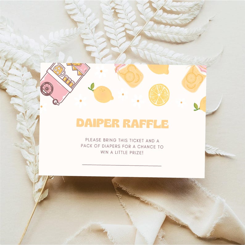 Lemon Baby Shower Diaper Raffle Ticket: Pink Lemonade Theme (PDF ...