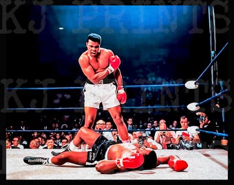 Muhammad Ali vs Sonny Liston Knockout Boxing Print - Sports Wall Art