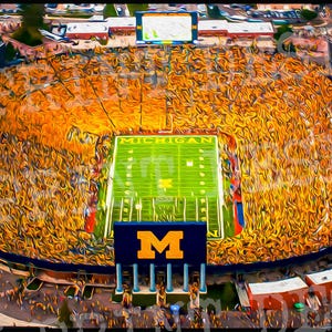 NCAA STADIUM Artistic Printed Painting - Michigan Wolverines Stadium - College Dorm Poster - Panoramic Sports Poster - Print Only