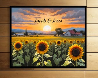 Personalized Sunflower Field Print, Ranch Art, Anniversary Gift