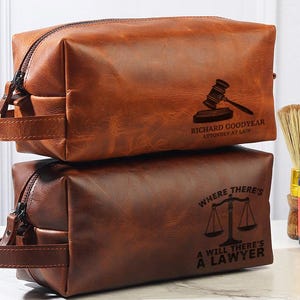 Attorney Gifts, Lawyer Appreciation Gift, Law School Graduation Gift, Personalized New Lawyer Gift, Law Student Gift, Leather Toiletry Bag